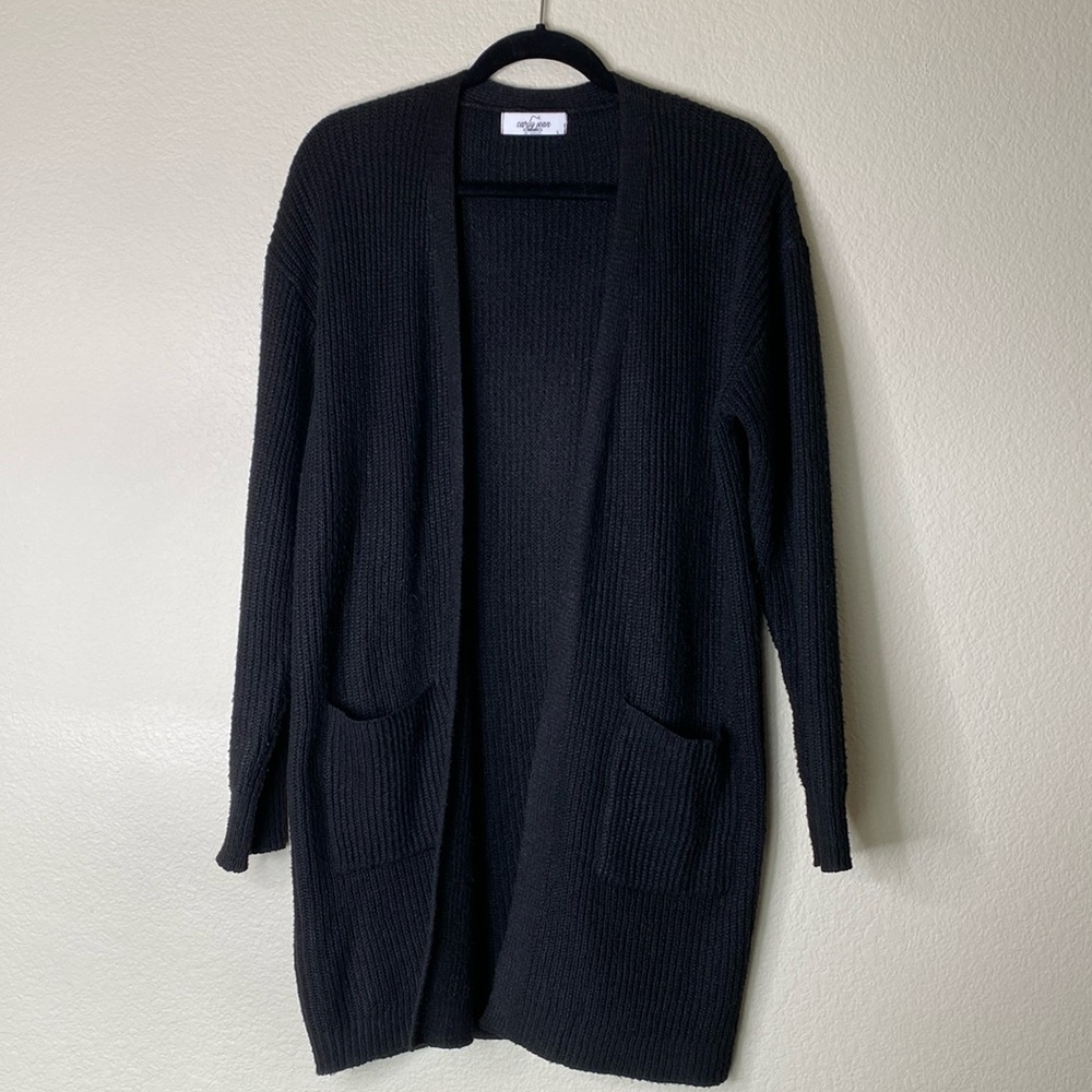 Carly Jean black cardigan women’s large pockets open front